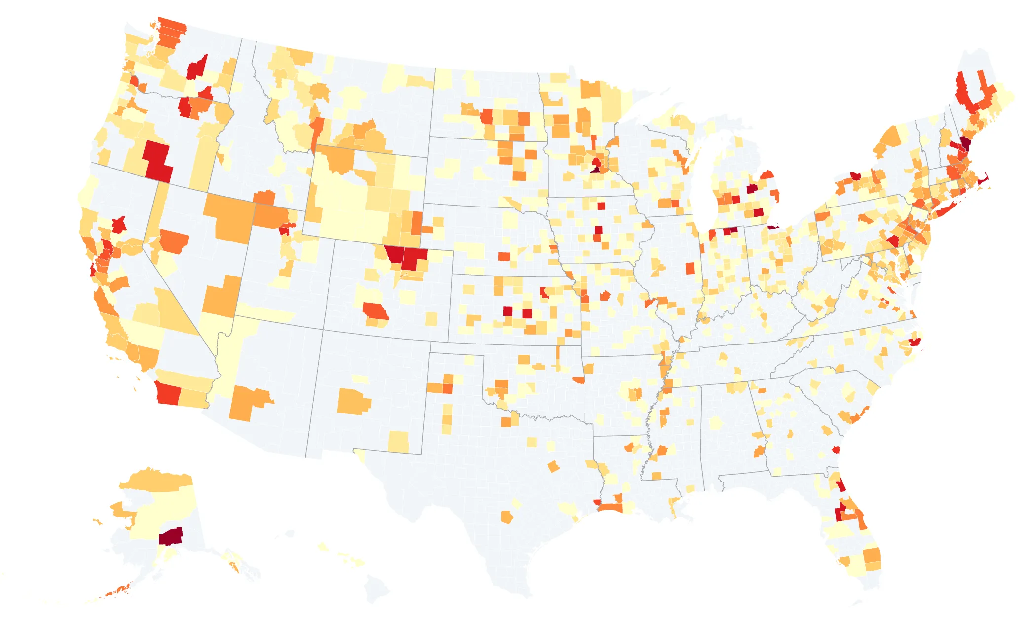 Map of HPAI detections across the United States
